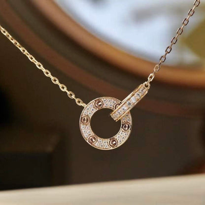 [Marins]LOVE 7.6MM NECKLACE ROSE GOLD AND SILVER  FULL DIAMOND