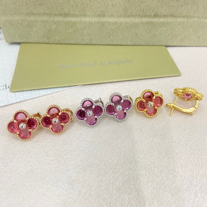 [Marins]2026 NEW  CLOVER 1 MOTIFPINK ENAMEL STUD EARRINGS WITH DIAMONDS2