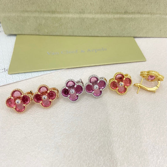 [Marins]2026 NEW  CLOVER 1 MOTIFPINK ENAMEL STUD EARRINGS WITH DIAMONDS2