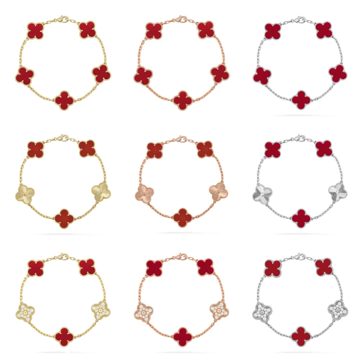 [Marins] CLOVER 5 MOTIF RED CORNELIAN BRACELET COLLECTION