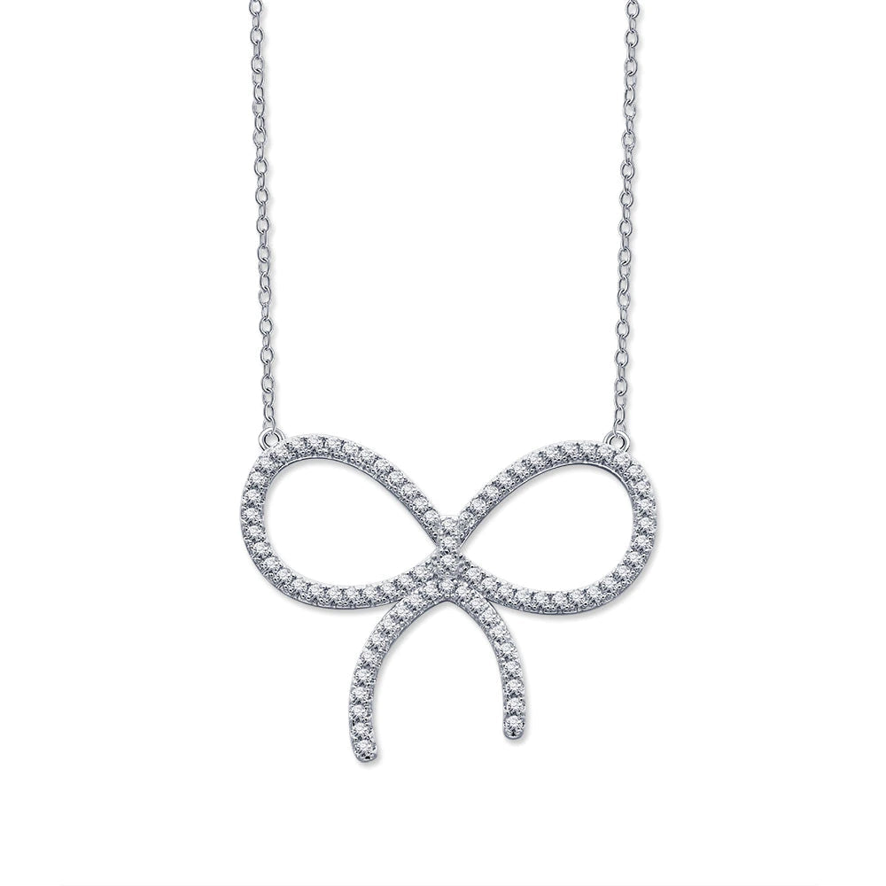[Marins]CLAW SET RHODIUM PLATED BOW NECKLACE