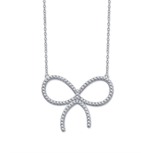 [Marins]CLAW SET RHODIUM PLATED BOW NECKLACE