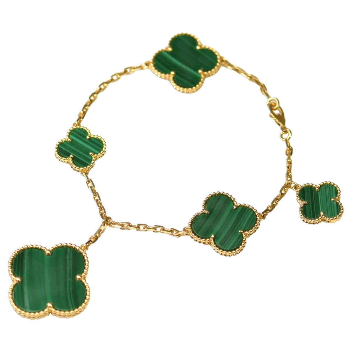 [Marins]MAGIC CLOVER MALACHITE GOLD BRACELET 5 MOTIFS