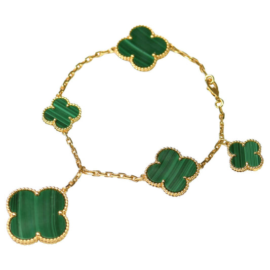 [Marins]MAGIC CLOVER MALACHITE GOLD BRACELET 5 MOTIFS