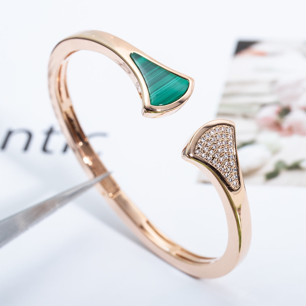 [Marins]DREAM BRACELET OPEN MALACHITE PINK GOLD