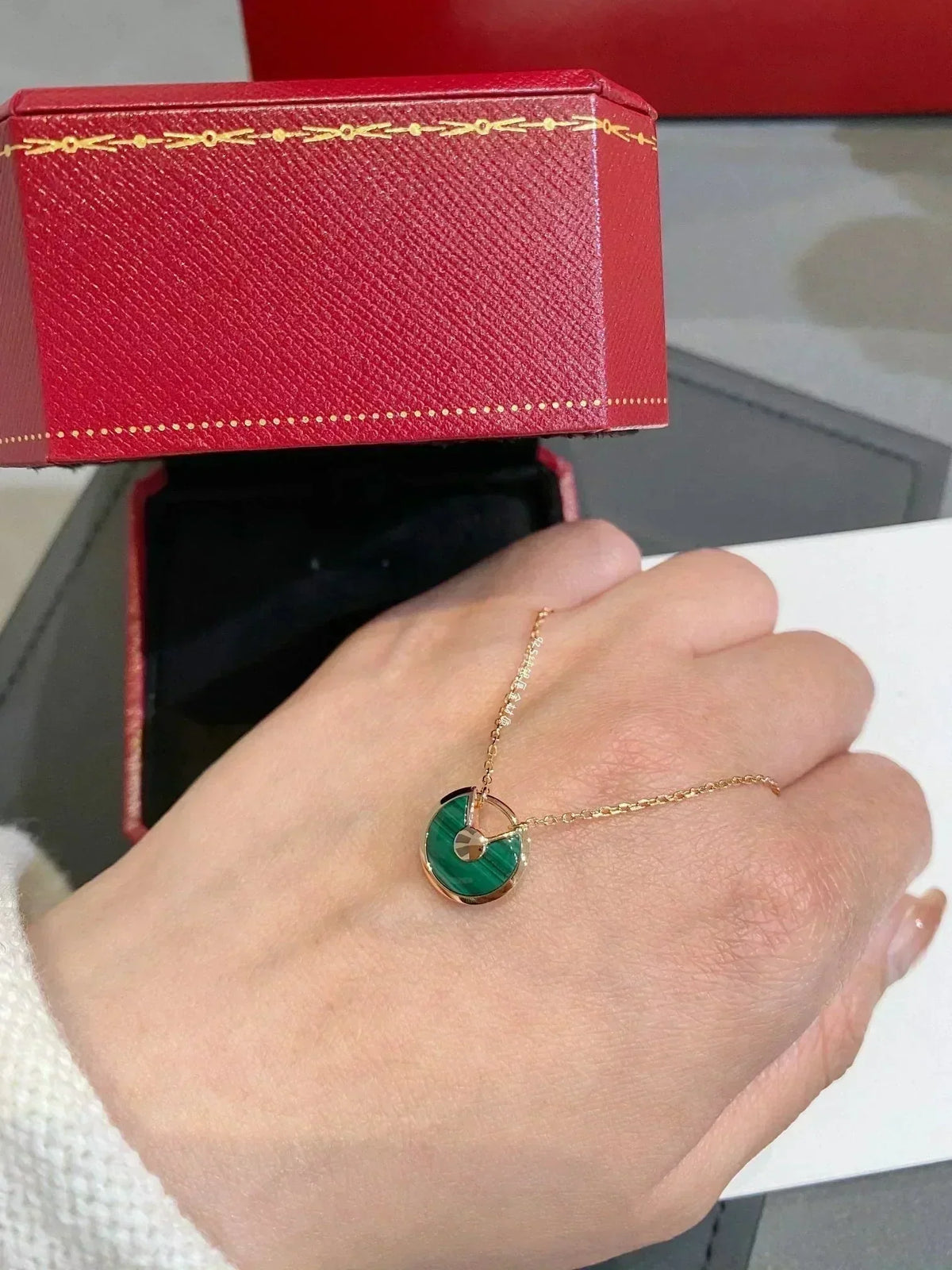 [Marins]AMULETTE ROSE GOLD MALACHITE NECKLACE