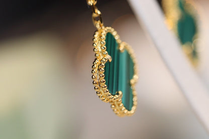 [Marins]CLOVER EARRINGS GOLD MALACHITE DIAMOND 3 MOTIF
