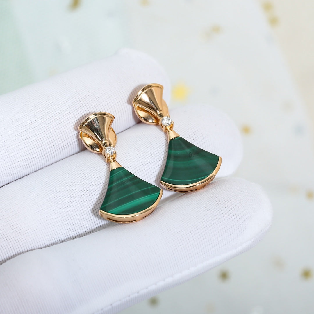 [Marins]DREAM MALACHITE PINK GOLD EARRINGS