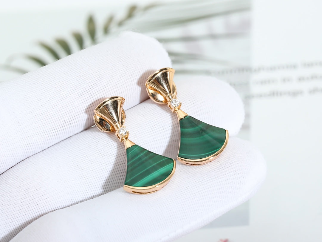 [Marins]DREAM MALACHITE PINK GOLD EARRINGS