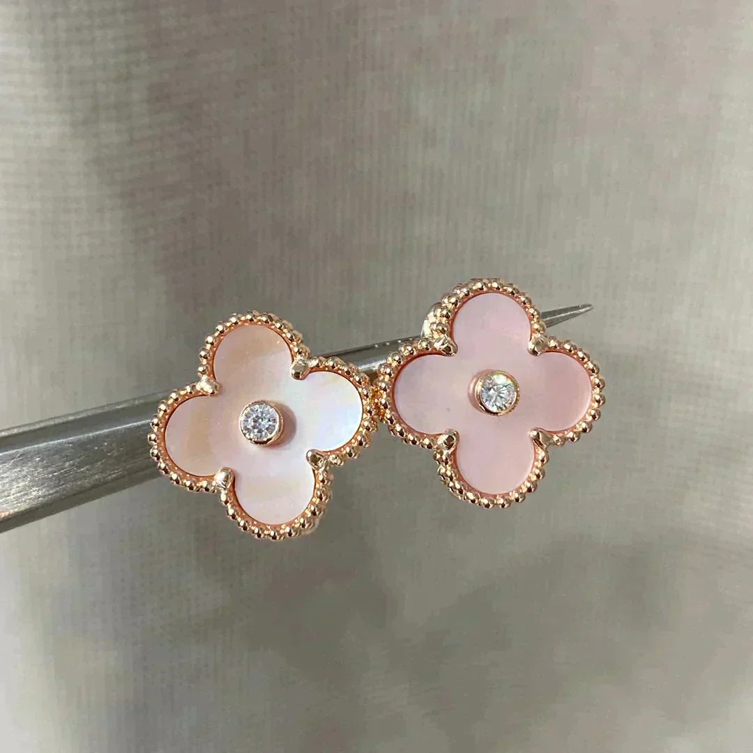 [Marins]CLOVER MEDIUM 1 MOTIFS  PINK MOP DIAMOND EARRINGS