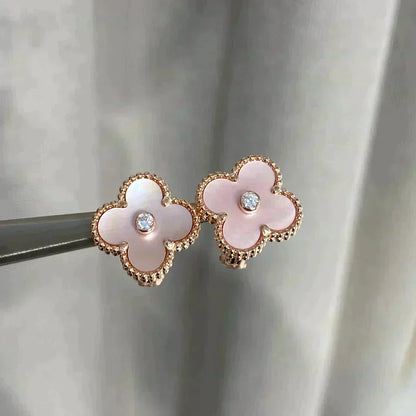 [Marins]CLOVER MEDIUM 1 MOTIFS  PINK MOP DIAMOND EARRINGS