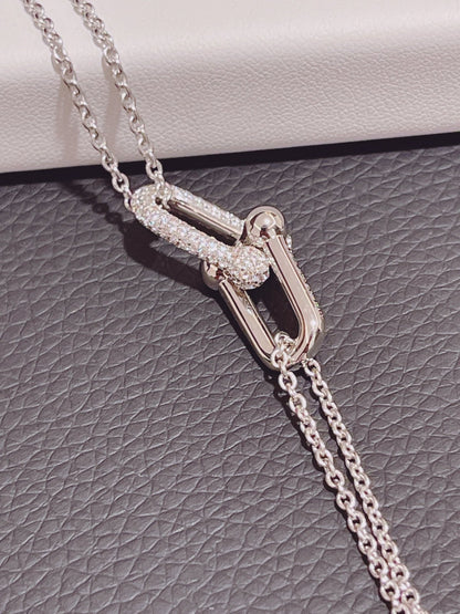 [Marins]HARDWEAR DOUBLE LINK PEDANT SILVER DIAMOND NECKLACE