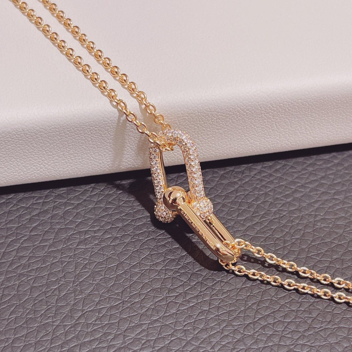 [Marins]HARDWEAR DOUBLE LINK PEDANT PINK GOLD DIAMOND NECKLACE