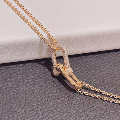 [Marins]HARDWEAR DOUBLE LINK PEDANT PINK GOLD DIAMOND NECKLACE