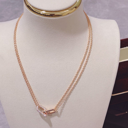 [Marins]HARDWEAR DOUBLE LINK PEDANT PINK GOLD DIAMOND NECKLACE