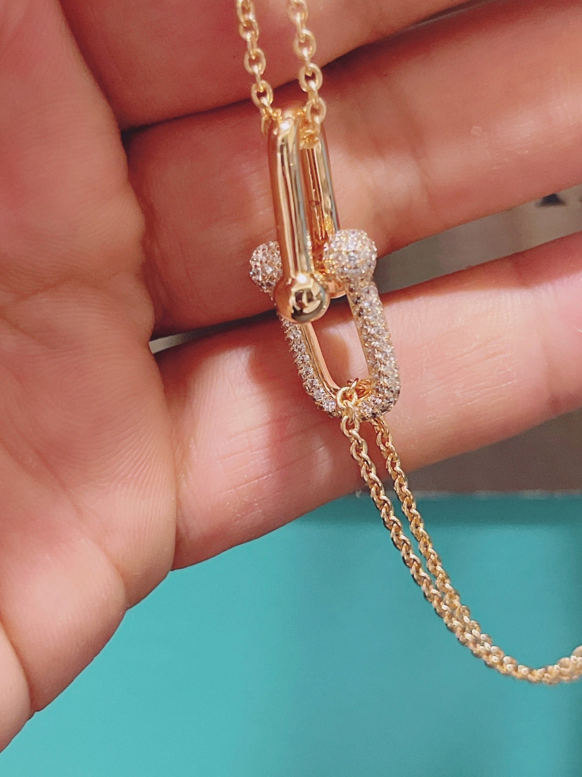 [Marins]HARDWEAR DOUBLE LINK PEDANT PINK GOLD DIAMOND NECKLACE