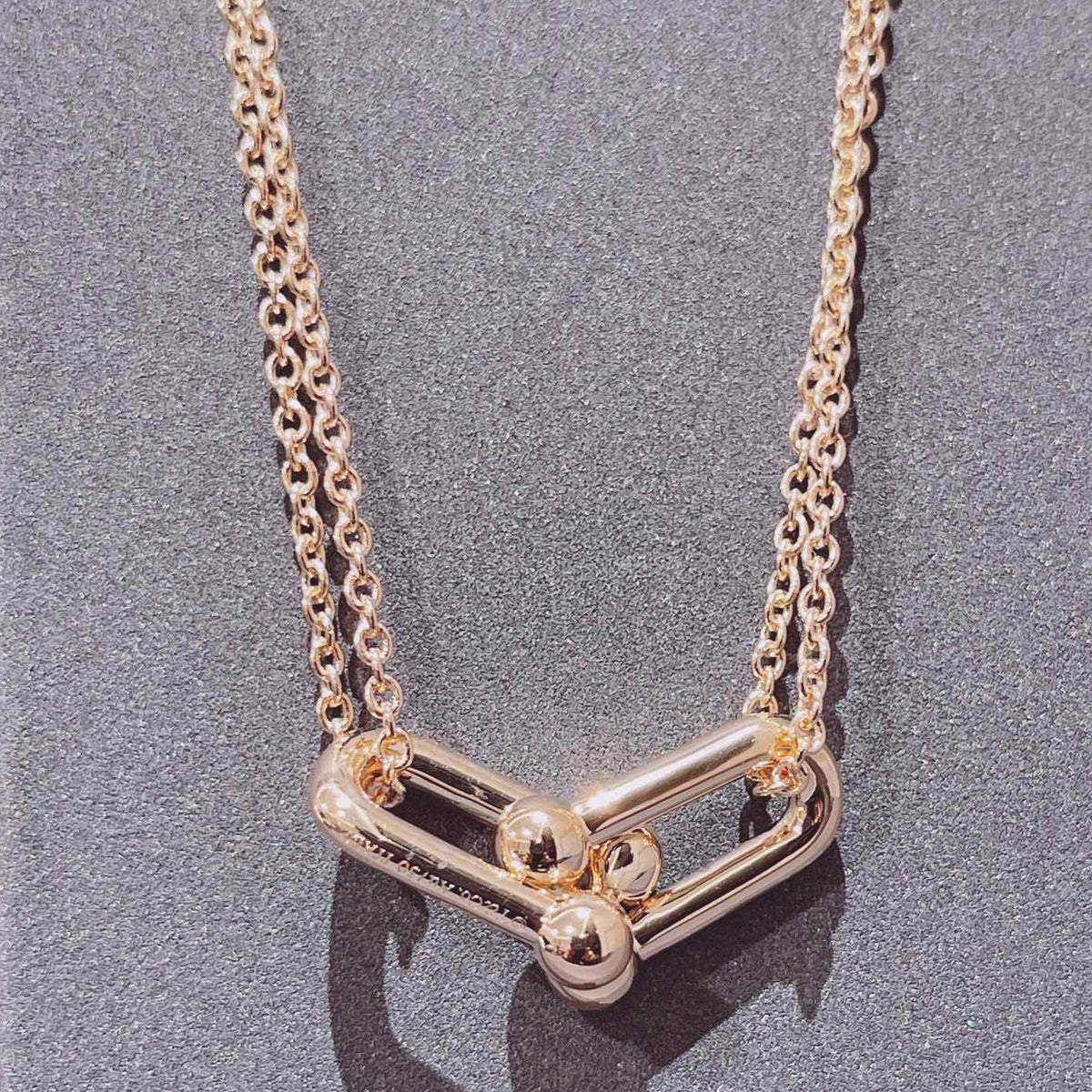 [Marins]HARDWEAR DOUBLE LINK PEDANT PINK GOLD NECKLACE