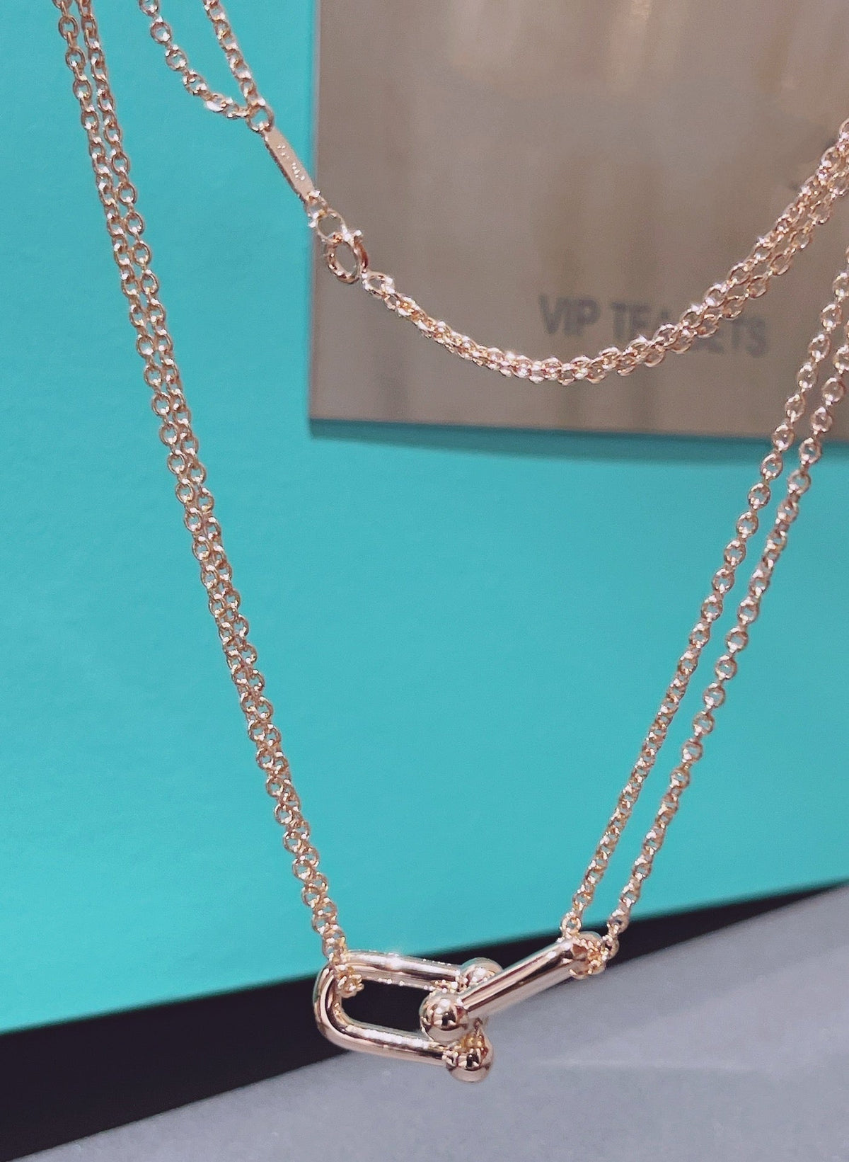 [Marins]HARDWEAR DOUBLE LINK PEDANT PINK GOLD NECKLACE