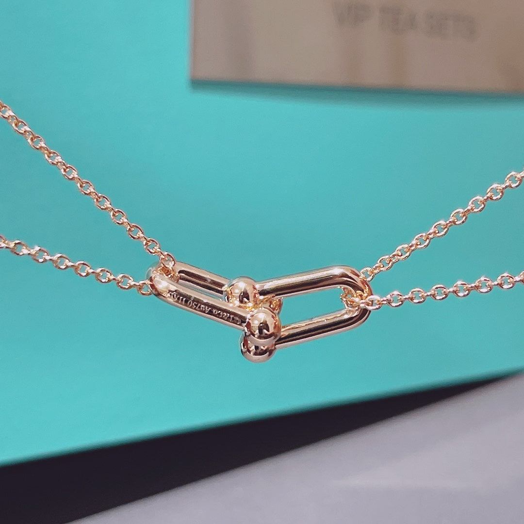 [Marins]HARDWEAR DOUBLE LINK PEDANT PINK GOLD NECKLACE