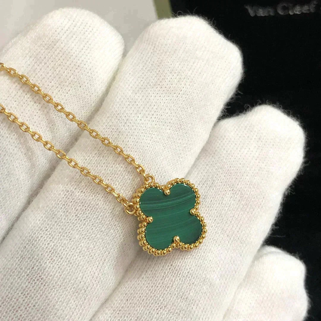[Marins]CLOVER 15MM MALACHITE SINGLE FLOWER  NECKLACE