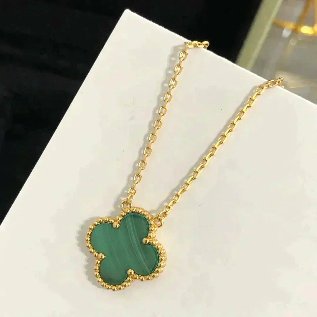 [Marins]CLOVER 15MM MALACHITE SINGLE FLOWER  NECKLACE