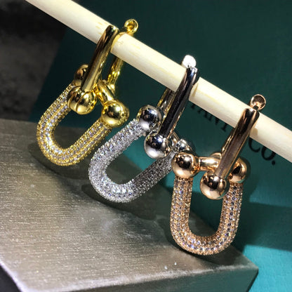 [Marins]HARDWARE DROP EARRINGS DOUBLE LINK DIAMOND