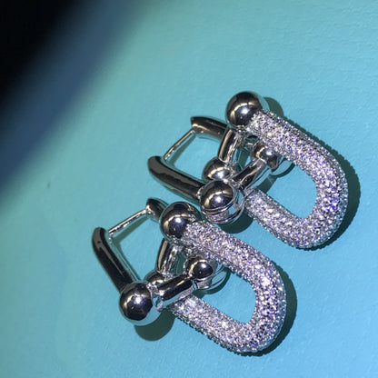 [Marins]HARDWARE DROP EARRINGS DOUBLE LINK DIAMOND