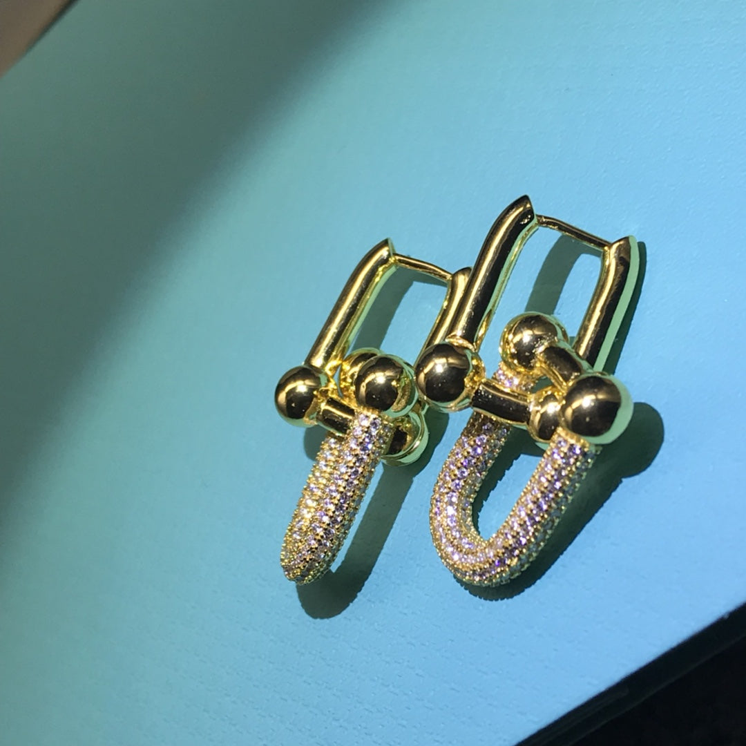 [Marins]HARDWARE DROP EARRINGS DOUBLE LINK DIAMOND