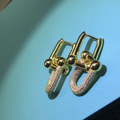 [Marins]HARDWARE DROP EARRINGS DOUBLE LINK DIAMOND