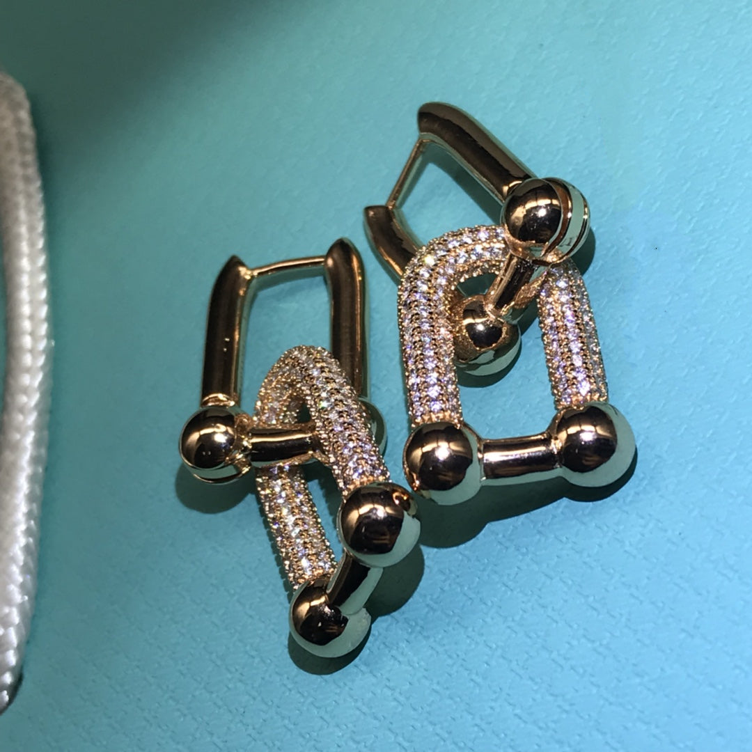 [Marins]HARDWARE DROP EARRINGS DOUBLE LINK DIAMOND