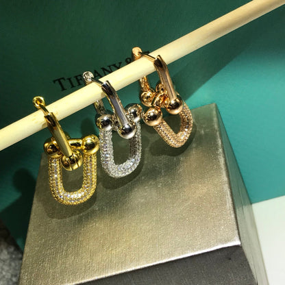 [Marins]HARDWARE DROP EARRINGS DOUBLE LINK DIAMOND