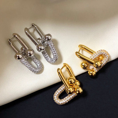 [Marins]HARDWARE DROP EARRINGS DOUBLE LINK DIAMOND