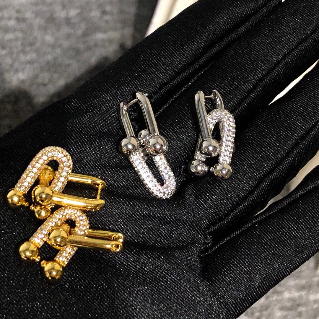 [Marins]HARDWARE DROP EARRINGS DOUBLE LINK DIAMOND