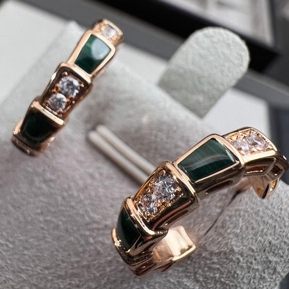[Marins]SERPENTI MALACHITE PINK GOLD EARRINGS