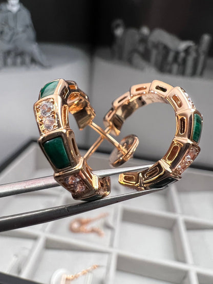 [Marins]SERPENTI MALACHITE PINK GOLD EARRINGS