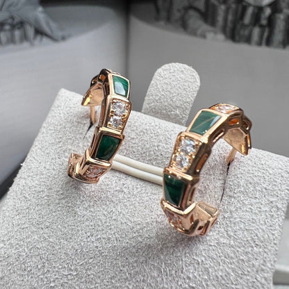 [Marins]SERPENTI MALACHITE PINK GOLD EARRINGS