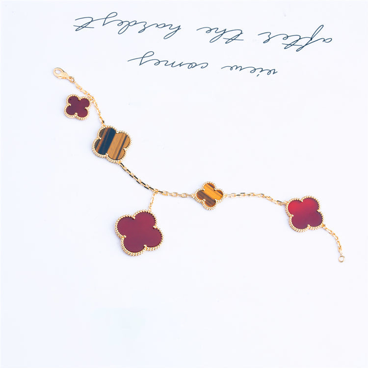 [Marins]CLOVER BRACELET 5 MOTIFS CARNELIAN TIGER EYE