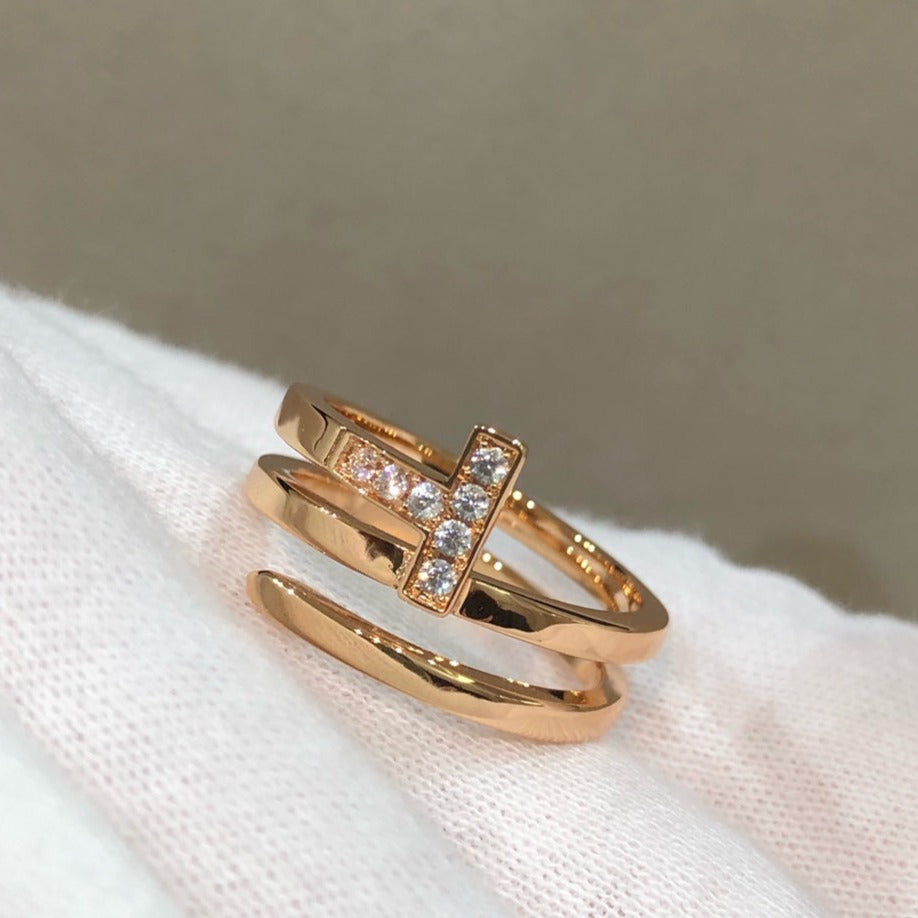 [Marins]T WIRE DOUBLE ROWS RING PINK GOLD