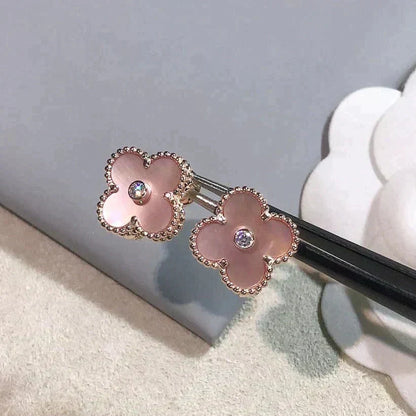 [Marins]CLOVER MEDIUM 1 MOTIFS  PINK MOP DIAMOND EARRINGS