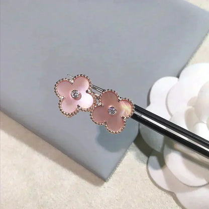 [Marins]CLOVER MEDIUM 1 MOTIFS  PINK MOP DIAMOND EARRINGS