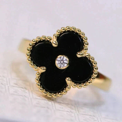 [Marins]CLOVER ONYX RING GOLD DIAMOND