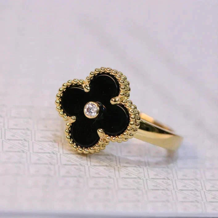 [Marins]CLOVER ONYX RING GOLD DIAMOND