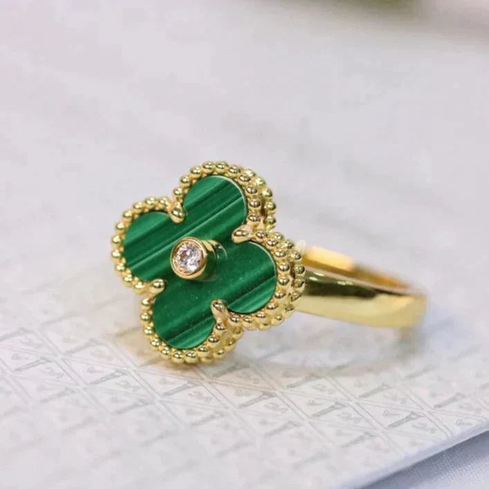 [Marins]CLOVER MALACHITE RING GOLD DIAMOND