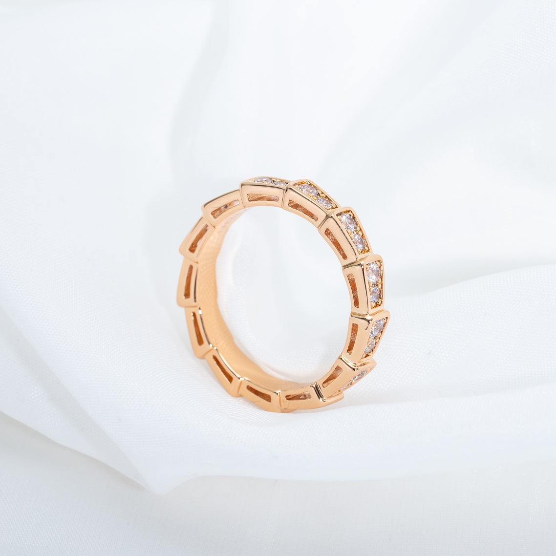 [Marins]SERPENTI RING PINK GOLD DIAMOND PAVED 3MM
