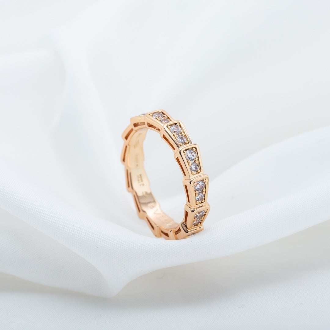 [Marins]SERPENTI RING PINK GOLD DIAMOND PAVED 3MM