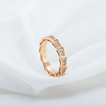 [Marins]SERPENTI RING PINK GOLD DIAMOND PAVED 3MM