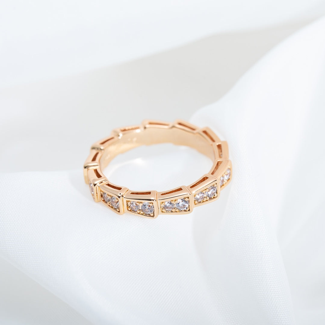 [Marins]SERPENTI RING PINK GOLD DIAMOND PAVED 3MM