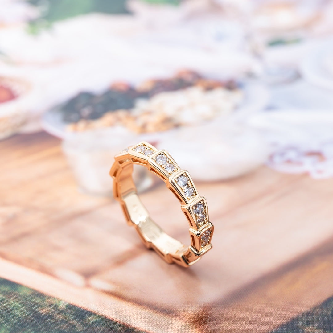 [Marins]SERPENTI RING PINK GOLD DIAMOND PAVED 3MM