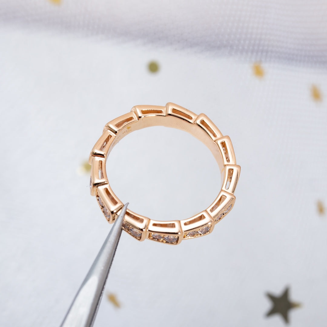 [Marins]SERPENTI RING PINK GOLD DIAMOND PAVED 3MM