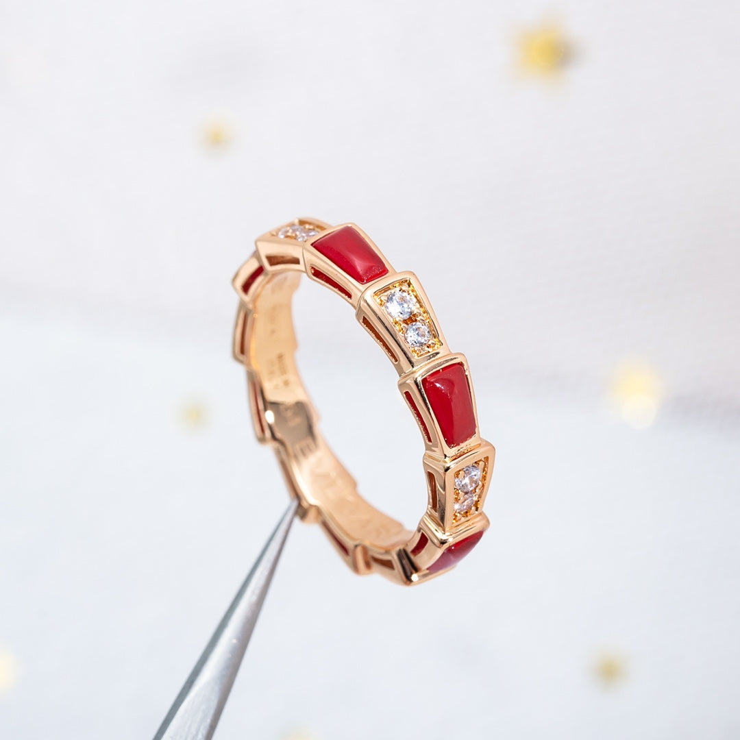 [Marins]SERPENTI RING PINK GOLD CARNELIAN DIAMOND 3MM